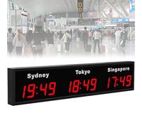 Horloge numérique fuseau horaire mondiale avec affichage LED pour hôtels et aéroports, 3/4/5/6 fuseaux horaires de ville, idéal pour les entreprises et les voyages