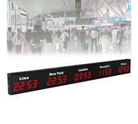 Horloge numérique fuseau horaire mondiale avec affichage LED pour hôtels et aéroports, 3/4/5/6 fuseaux horaires de ville, idéal pour les entreprises et les voyages