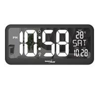 Horloge numérique GreenBlue GB214 avec capteur de température 37x17cm murale Alarme Écran LCD À poser sur une table ou à accrocher au mur noir G