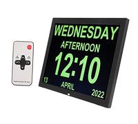 Horloge Numérique Jour 15 Pouces, Calendrier Numérique Alarme Grand écran HD Télécommande, Grande Horloge Numérique 10 Langues avec Date et Jour pour Enfants et Personnes âgées