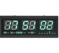 Horloge numérique LED, 48 cm, écran multifonctions, fonctionnement silencieux, noir