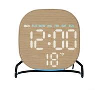 Horloge numérique LED aspect grain de bois avec éclairage d'ambiance pour l'heure, la température, affichage du jour, alarme, luminosité réglable, compte à rebours pour (jaune carré)