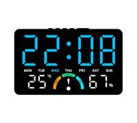 Horloge numérique LED avec grand écran d'affichage de l'heure, du jour, de la date, de la température, de l'humidité et de l'indicateur de niveau de confort (bleu)