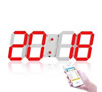 Horloge Numérique LED Wi-Fi, 18 Pouces, 4 Chiffres, Variateur Automatique, Affichage De L'heure, De La Date Et De La Température, 8 Niveaux De Luminosité, Idéale For Un Entrepôt, Un Bureau(Red)