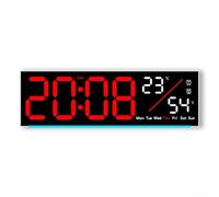 Horloge numérique moderne avec affichage LED, alarme, affichage de la température, détection de lumière ambiante et support mural compatible avec le bureau (blanc + rouge)
