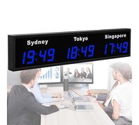 Horloge numérique mondiale, horloge multi-fuseaux horaires avec affichage 5 villes, format 12/24 heures pour la maison, le bureau, les voyages