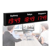 Horloge numérique mondiale, horloge multi-fuseaux horaires avec affichage 5 villes, format 12/24 heures pour la maison, le bureau, les voyages
