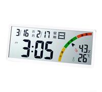 Horloge numérique multifonction à grand écran LCD, 34 x 15 cm, calendrier lunaire, affichage de la température et de l'humidité, alarme et chronomètre pour la maison et le bureau (8304 blanc)