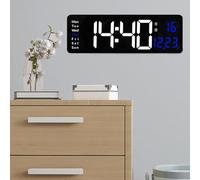 Horloge numérique murale avec écran de 40,6 cm affichant l'heure, la température, le jour, la date et double alarme, télécommande pour un fonctionnement pratique (bleu)