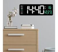 Horloge numérique murale avec écran de 40,6 cm affichant l'heure, la température, le jour, la date et double alarme, télécommande pour un fonctionnement pratique (vert)