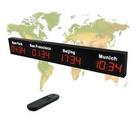Horloge numérique murale avec fuseau horaire 3/4/5 avec télécommande, écran HD, noms de ville changeants, coque en aluminium pour entreprises et bureaux