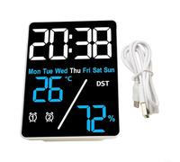 Horloge numérique murale avec grand écran LCD pour la température, l'humidité, le jour, la date et les informations DST (bleu + blanc)