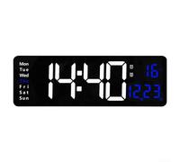 Horloge numérique murale avec grand écran pour l'heure, la température, la date, le jour et l'alarme dans les environnements intérieurs (bleu)