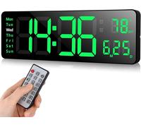 Horloge Numérique Murale Avec Télécommande Réveil Affichage Date Température 13 Pouces Luminosité Réglable (Vert)[REV690307]