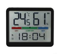 Horloge numérique murale avec thermomètre intérieur hygromètre, écran LCD transparent pour l'heure, la température, l'humidité, rappel d'alarme, décoration légère (noir)
