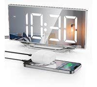 Horloge numérique pour salon, 22,1 cm, avec miroir LED, 2 ports USB, 7 niveaux de luminosité, fonction snooze, affichage 12/24 heures, moderne, adulte, maison et bureau