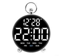 Horloge numérique ronde à commande vocale avec mode nuit et alarmes personnalisables pour les jours de semaine ou les week-ends sur mesure selon votre emploi du temps (blanc)