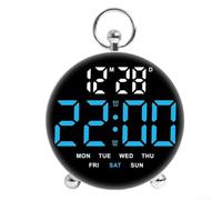 Horloge numérique ronde à commande vocale avec mode nuit et alarmes personnalisables pour les jours de semaine ou les week-ends sur mesure selon votre emploi du temps (bleu)