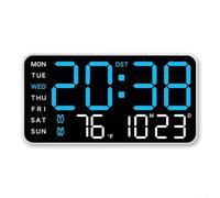 Horloge numérique simple pour la maison ou le bureau avec affichage de la semaine, de la date et de la température avec commande vocale et luminosité personnalisable (D)