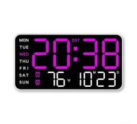 Horloge numérique simple pour la maison ou le bureau avec affichage de la semaine, de la date et de la température avec commande vocale et luminosité personnalisable (C)