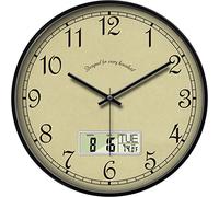Horloge numérique vintage classique silencieuse à piles avec affichage de la température et de la date,Grand cadran transparent,Calendrier d'intérieur,Horloge décorative pour salon, bureau,30.5 cm