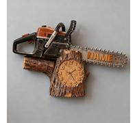Horloge personnalisée sur le thème de la scie à chaîne pour l'exploitation forestière avec nom personnalisé, horloge murale à scie à chaîne, art mural 2D sur le thème de l'exploitation forestière pour