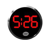 Horloge pour voiture dans la grille d'aération ronde - Petite horloge numérique étanche - Diamètre d'horloge : 46 mm - Horloge lumineuse pour tableau de bord - Activation tactile - LED - Mini horloge