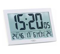 infactory Horloge radio-pilotée XL - Thermo-hygromètre, capteur extérieur, réveil - Blanc