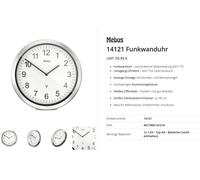 Mebus Horloge radiopilotée 14121 45 cm aluminium – mécanisme silencieux