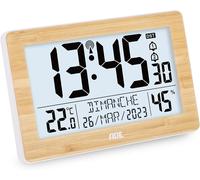 Horloge Radiopilotée Numérique Xl Avec Très Grands Chiffres Horloge De Table Avec 2 Heures De Réveil Et Éclairage Thermomètre Et Hygromètre Cadre Étroit En Bambou Véritable