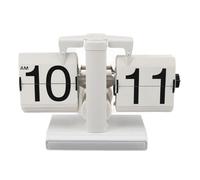 Horloge Rétro à Chiffres Défilants, Horloge de Bureau à Pile avec Cadre Acier Inoxydable 304, Lumière LED d’Ambiance - Design Vintage Élégant pour Salon et Bureau (Tout Blanc)