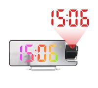 Horloge-Réveil à Projection sur Miroir à Grand écran LED, 19.3x8.5cm, Radio Réveil Projecteur, pour Usage Extérieur, Domestique Et Quotidien