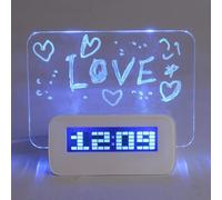 Horloge Réveil/Calendrier/Thermomètre Numérique Led Multi-Fonctions + Tableau Mémo Fluorescent + Surligneur + Mode D'Emploi (Français Non Garanti) Avec 4 Ports Usb (Lumière Bleue)