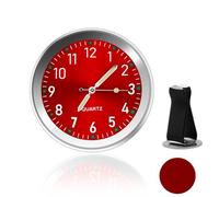 Horloge Ronde de Voiture, Horloge Lumineuse à Quartz, Mini Horloge Voiture Tableau de Bord avec Clip Grille d’Aération, Horloge Autocollante Universelle pour Auto Voiture Maison Bureau(Rouge)
