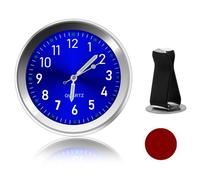 Horloge Ronde de Voiture Lumineuse à Quartz - Mini Tableau de Bord Avec Clip Grille d'Aération, Autocollante Universelle pour Auto, Maison, Bureau (Bleu)