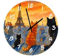 Horloge ronde en verre Chats sur les toits de Paris