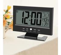 Horloge Table Avec Support Lcd Numérique Contrôle Son Réveil Capteur Son Grand Écran Temps/Calendrier/Semaine/Température Affichage Snooze Bureau 11.8 * 15.4cm(Noir)
