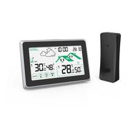 Horloge thermomètre/hygromètre radio-pilotée LCD avec indicateurs de confort, rappel d'ouverture et fermeture de fenêtre et rétro-éclairage blanc avec affichage de confort