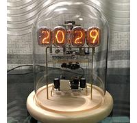 Horloge tube vintage Nixie, horloge tube incandescent IN-12, horloge de bureau Steampunk Nixie, horloge LED numérique créative avec couvercle anti-poussière en verre, horloge de base en bois massif fo