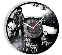 Horloge Vinyle Horloge Murale Disque Vinyle Horloge Murale Chasseur Pistolet Chien Canards Art Mural Faisan Chasse Tir Passe-Temps Disque Vinyle Horloge Murale Décor À La Main Art Cadeau Chasseur 12CM