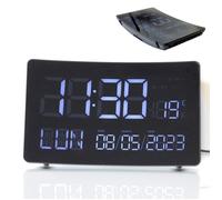 Horloge XXL - Large Écran LCD Négatif - Grands Chiffres - Températures, 2 Alarmes, Date, 5 Langues - Luminosité Ajustable -