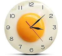 Horloges de Cuisine Mur Grandes horloges murales Sunny Side Up Fried Egg Cuisine Horloge Murale 3D Flat Design Breakfast Food Wall Art Salle à Manger Intérieur