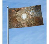 Horloges Et Engrenages Rétro Steampunk Drapeaux Couleurs Vives Drapeau De Jardin Drapeau Pour Jardin Intérieur Extérieur 3X5Ft