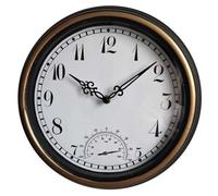 Horloges extérieures étanches, Horloge Murale extérieure intérieure de 12 Pouces avec Un thermomètre pour Piscine de Patio Salle Bain