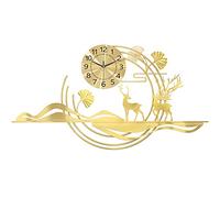 Horloges murales 3D en métal, Grande Horloge Murale silencieuse, Design Feuille de Ginkgo, Salon Moderne, Chambre à Coucher, Cuisine, Horloge de décoration à Quartz sans tic-tac, doré, 100 x 56 cm