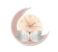 Horloges murales décoratives Horloges murales créatives en forme de cygne et de lune for la décoration du salon, décoration murale lumineuse, lumière chaude, luminosité réglable(Pink,70*150cm)