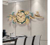 Horloges murales for Salon, Modernes et élégantes, en métal, décoratives, Motif Feuille de Ginkgo, for Salons, salles familiales, Bureaux, dorées(Horizontal Version)