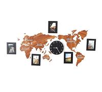 Horloges murales, horloge murale bricolage 3D carte du monde en bois MDF horloge murale numérique moderne style européen rond horloge à quartz muet décoration