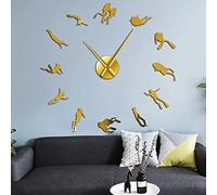 Horloges Murales Plongeur Bricolage Géant Silencieux Horloge Murale Freedivers Acrylique Miroir Autocollant Grande Horloge Eau Sport Salle Decor Quiet Sweep Horloge à Quartz Montre, Gold