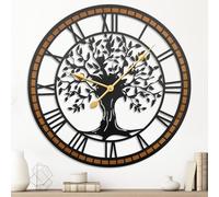 Horloges murales pour décorations de Salon, Arbre de 20 "Grand Silence, Batterie à Batterie avec Cadre en Bois Massif pour Cuisine, Chambre à Coucher (Roma-50 x 50 cm)